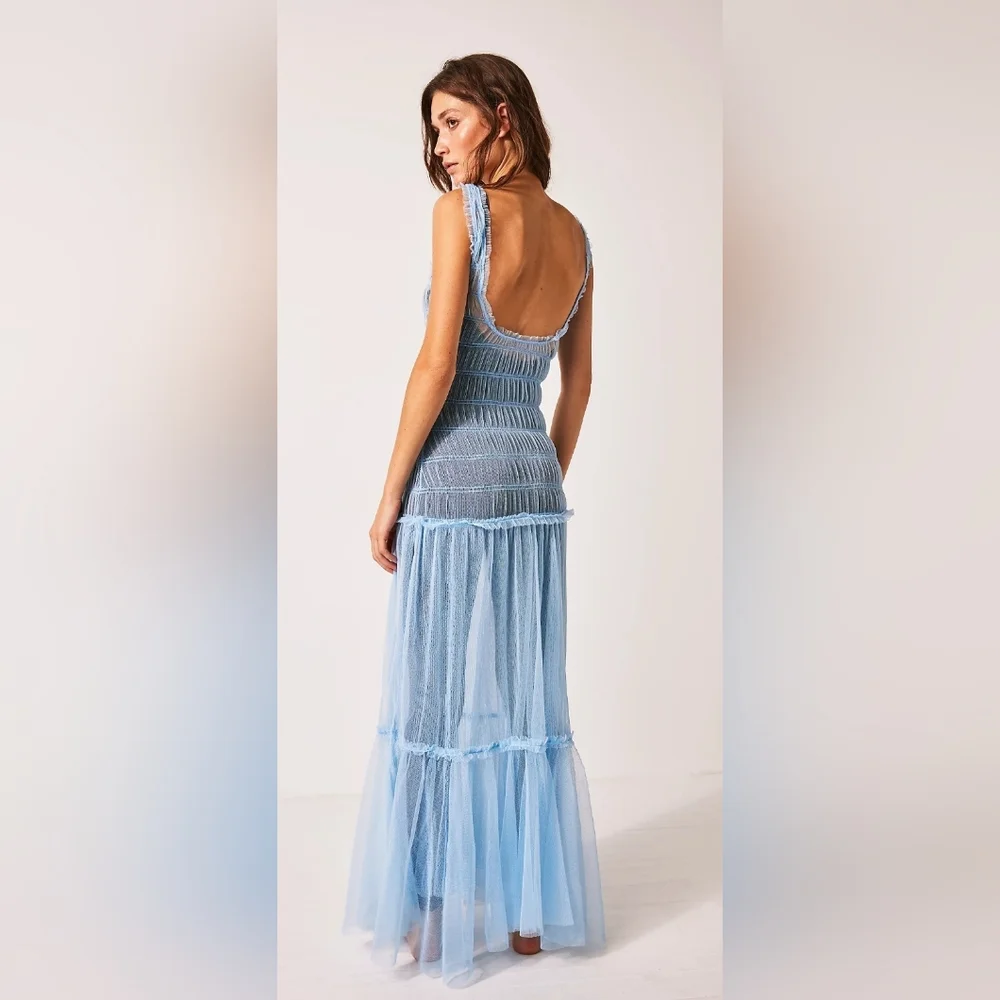 Free People Smock About It Slip Dress in Lake Life Blue